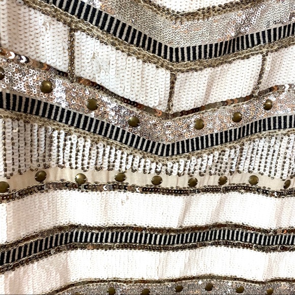 Endless Rose Ivory Silver Sequin Boho Blouse Top S - Picture 3 of 6